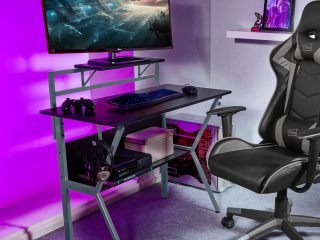 Ergonomic 2 Tier Gaming Desk - Grey