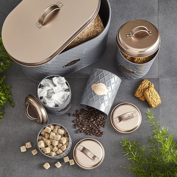 5 Piece Kitchen Canister Set - Hexagonal Grey & Copper - Image 2