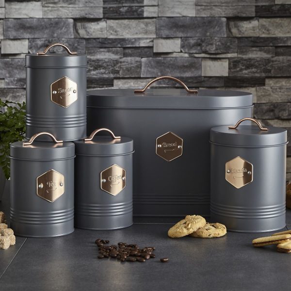 5 Piece Kitchen Canister Set - Tin Grey