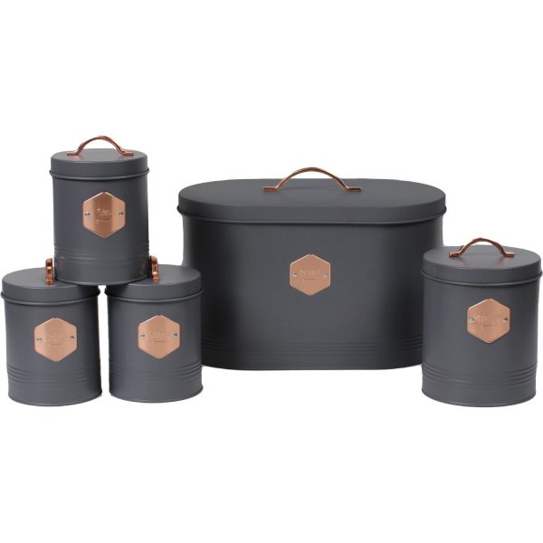 5 Piece Kitchen Canister Set - Tin Grey - Image 3