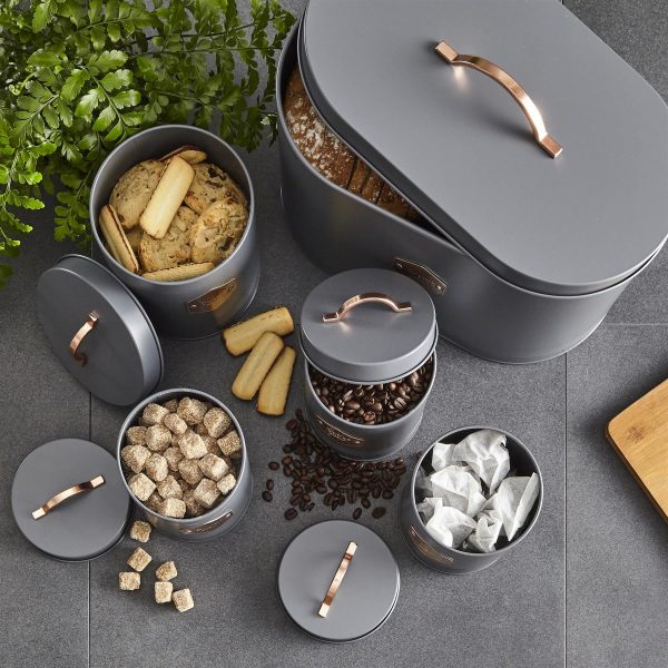 5 Piece Kitchen Canister Set - Tin Grey - Image 2