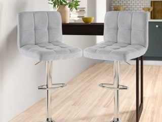Fabric Bar Stool with Chrome Leg - Grey
