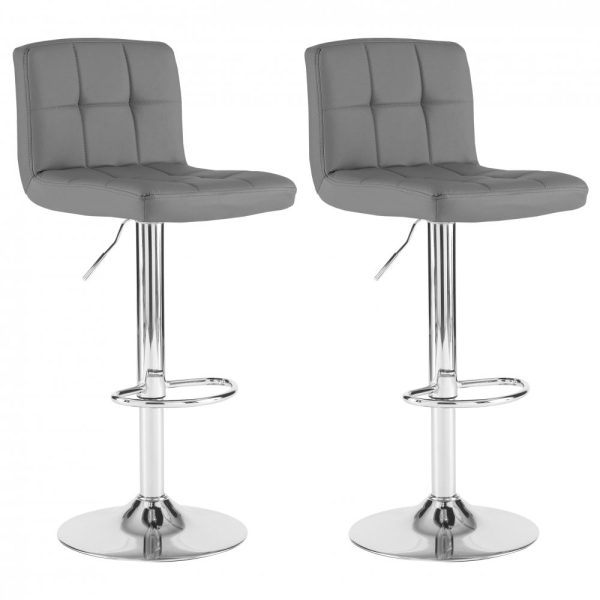 Faux Leather Bar Stool with Chrome Leg - Dark Grey
