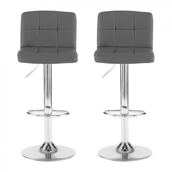 Faux Leather Bar Stool with Chrome Leg - Dark Grey - Image 3
