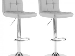 Faux Leather Bar Stool with Chrome Leg - Grey