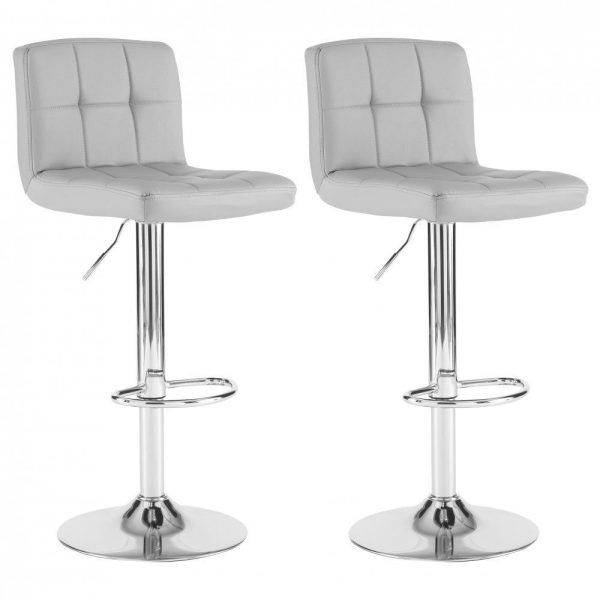 Faux Leather Bar Stool with Chrome Leg - Grey - Image 3