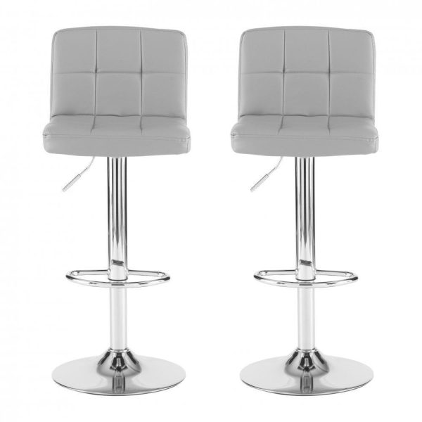 Faux Leather Bar Stool with Chrome Leg - Grey - Image 2