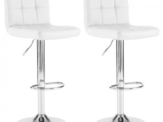 Faux Leather Bar Stool with Chrome Leg - White