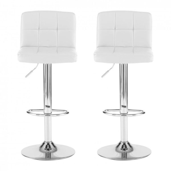 Faux Leather Bar Stool with Chrome Leg - White - Image 3