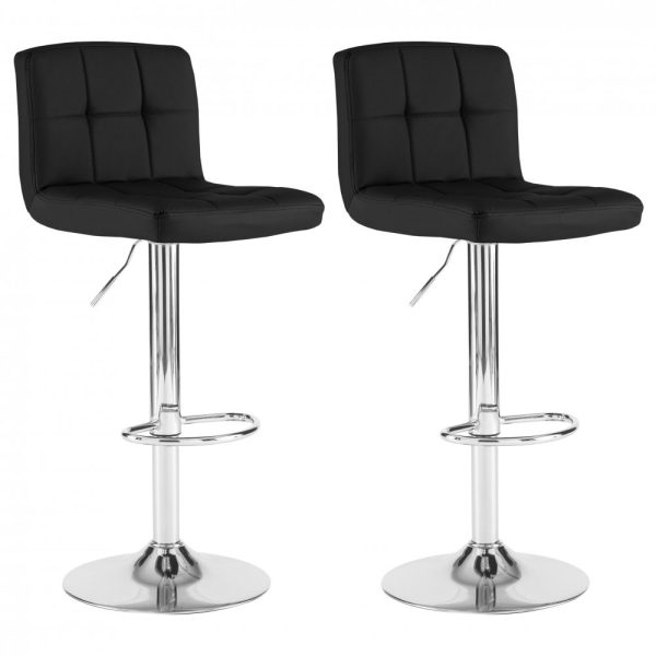 Faux Leather Bar Stool with Chrome Leg - Black