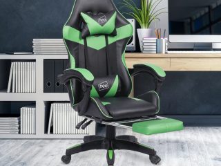 Leather Recliner Computer Gaming Office Chair With Footrest - Green