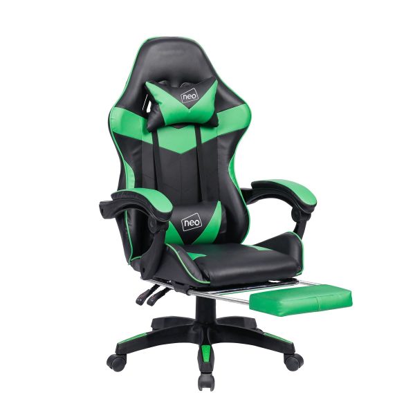 Leather Recliner Computer Gaming Office Chair With Footrest - Green - Image 3