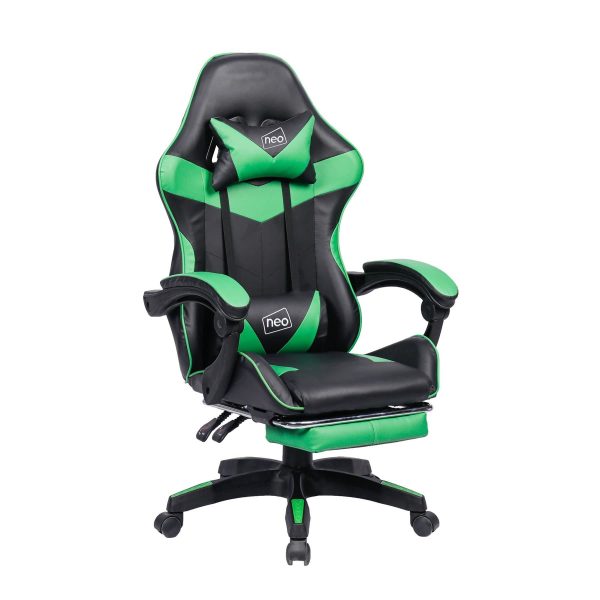 Leather Recliner Computer Gaming Office Chair With Footrest - Green - Image 2