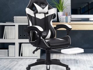 Leather Recliner Computer Gaming Office Chair With Footrest - White