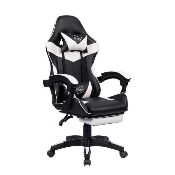Leather Recliner Computer Gaming Office Chair With Footrest - White - Image 2