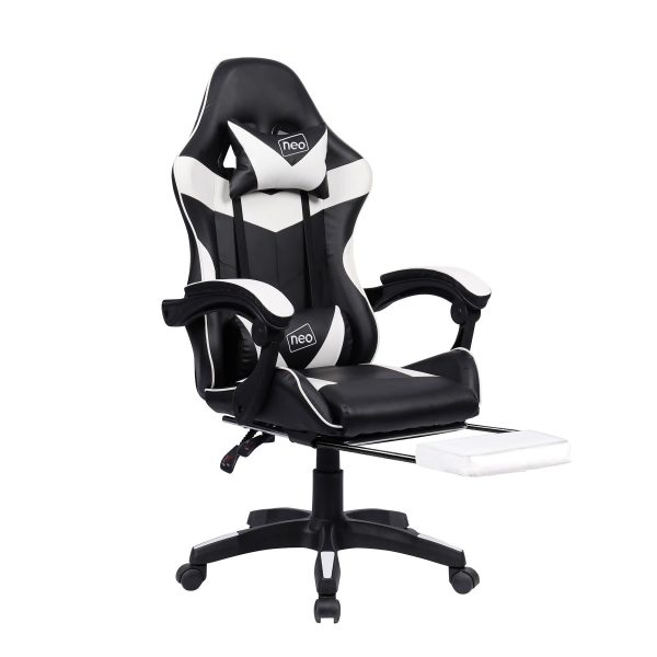 Leather Recliner Computer Gaming Office Chair With Footrest - White - Image 3