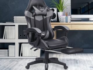 Leather Recliner Computer Gaming Office Chair With Footrest - Grey