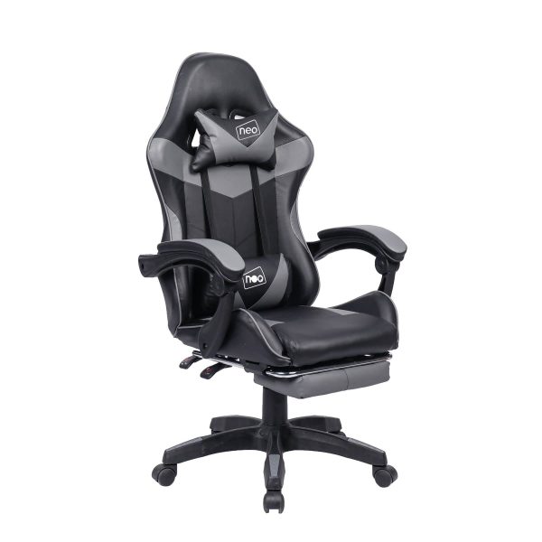Leather Recliner Computer Gaming Office Chair With Footrest - Grey - Image 2