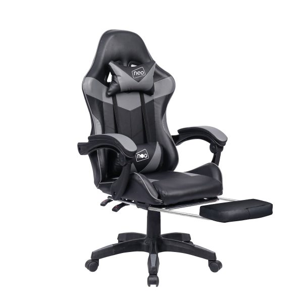 Leather Recliner Computer Gaming Office Chair With Footrest - Grey - Image 3