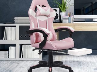 Leather Recliner Computer Gaming Office Chair With Footrest - Pink