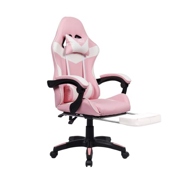Leather Recliner Computer Gaming Office Chair With Footrest - Pink - Image 2