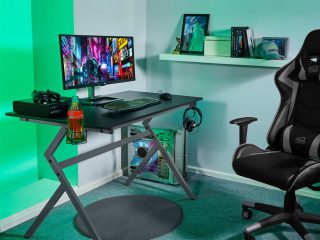 Ergonomic Gaming Desk with Headphone Hook - Grey