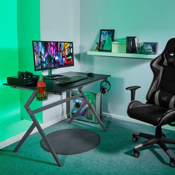 Ergonomic Gaming Desk with Headphone Hook - Grey