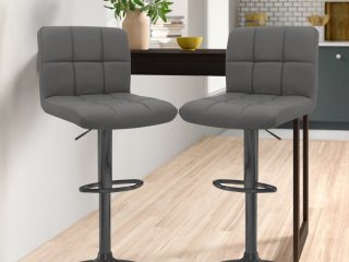 Faux Leather Bar Stool with Matt Black Leg - Dark Grey