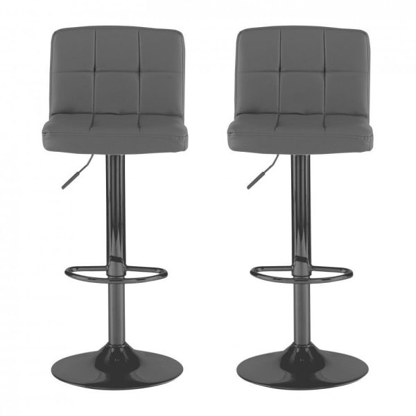 Faux Leather Bar Stool with Matt Black Leg - Dark Grey - Image 3