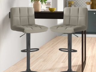 Faux Leather Bar Stool with Matt Black Leg - Grey