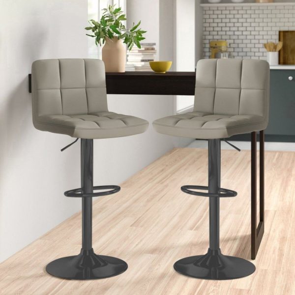 Faux Leather Bar Stool with Matt Black Leg - Grey