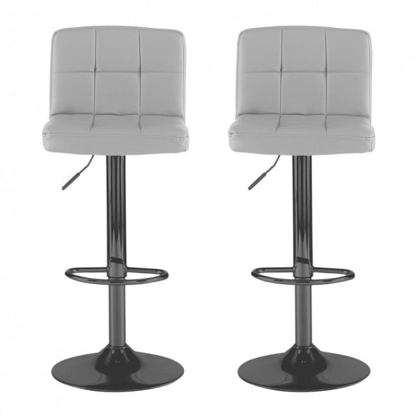 Faux Leather Bar Stool with Matt Black Leg - Grey - Image 2