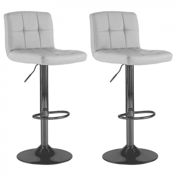 Faux Leather Bar Stool with Matt Black Leg - Grey - Image 3