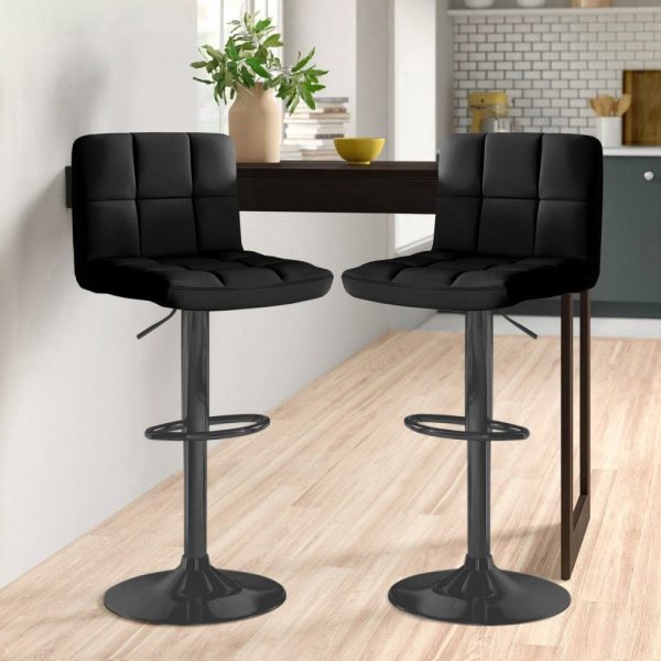 Faux Leather Bar Stool with Matt Black Leg - Black