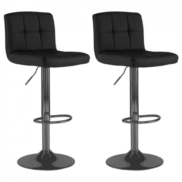 Faux Leather Bar Stool with Matt Black Leg - Black - Image 2