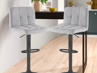 Fabric Bar Stool with Matt Black Leg - Grey