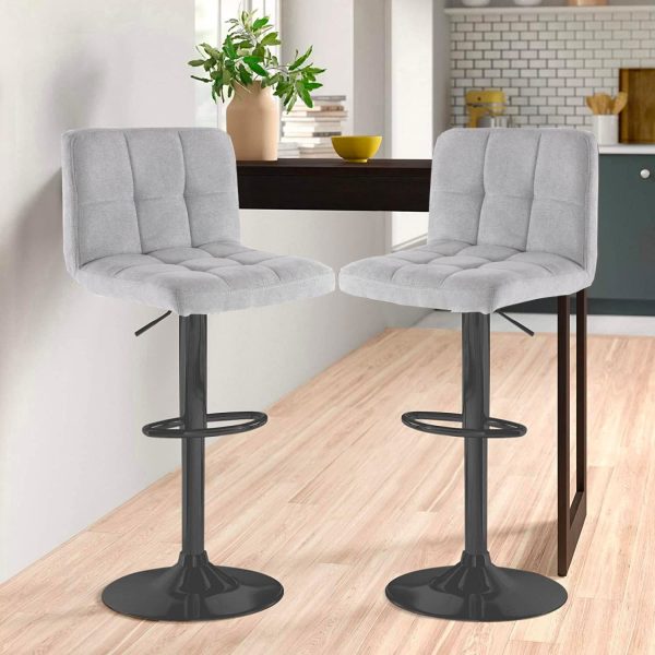 Fabric Bar Stool with Matt Black Leg - Grey