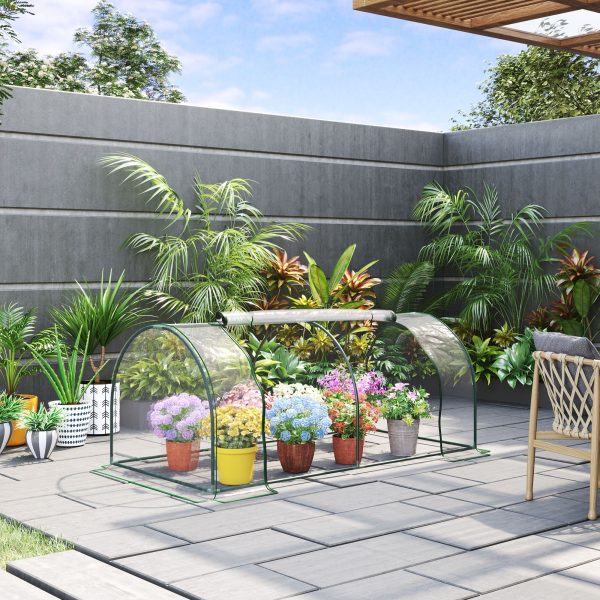 Tunnel Greenhouse Steel Frame, PE Cover, Transparent, 200 x 100 x 80cm