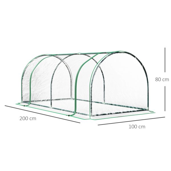 Tunnel Greenhouse Steel Frame, PE Cover, Transparent, 200 x 100 x 80cm - Image 2