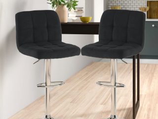 Fabric Bar Stool with Chrome Leg - Black