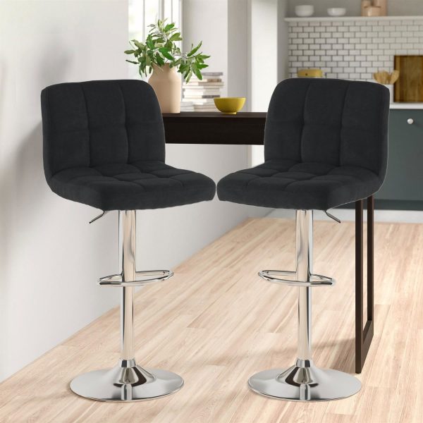 Fabric Bar Stool with Chrome Leg - Black