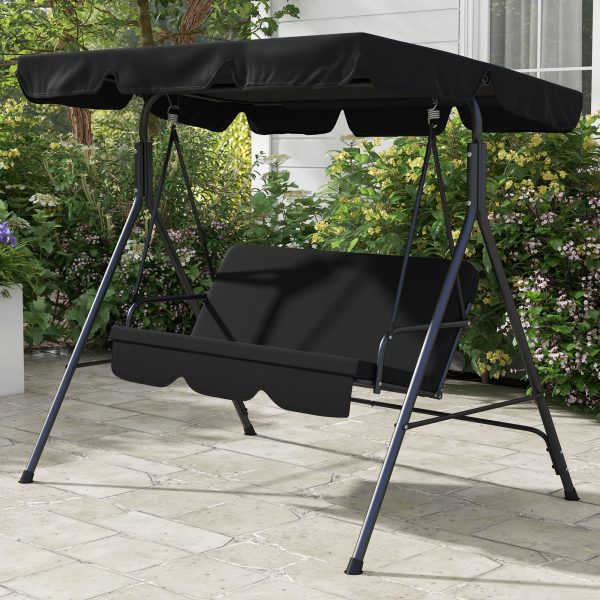 Outsunny Outdoor 3-person Porch Swing Chair with Adjustable Canopy Black - Image 2