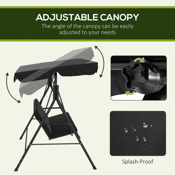 Outsunny Outdoor 3-person Porch Swing Chair with Adjustable Canopy Black - Image 3