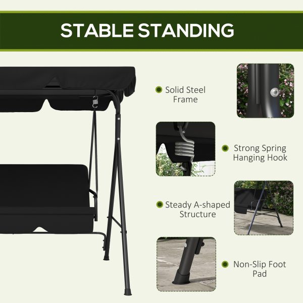 Outsunny Outdoor 3-person Porch Swing Chair with Adjustable Canopy Black - Image 4