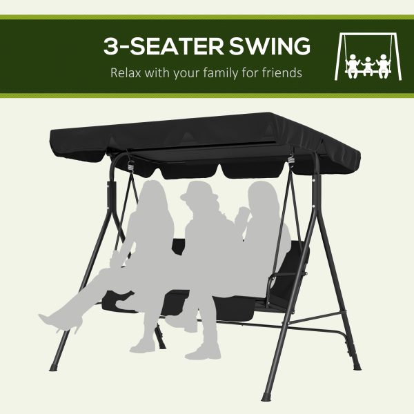 Outsunny Outdoor 3-person Porch Swing Chair with Adjustable Canopy Black - Image 6