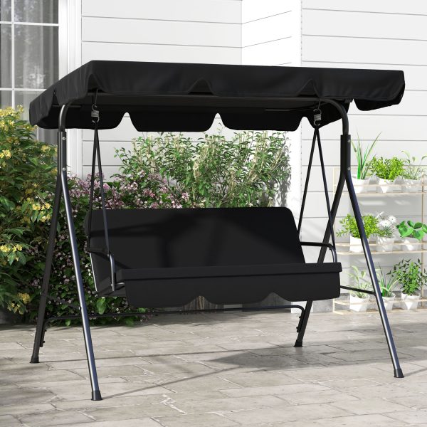 Outsunny Outdoor 3-person Porch Swing Chair with Adjustable Canopy Black - Image 8