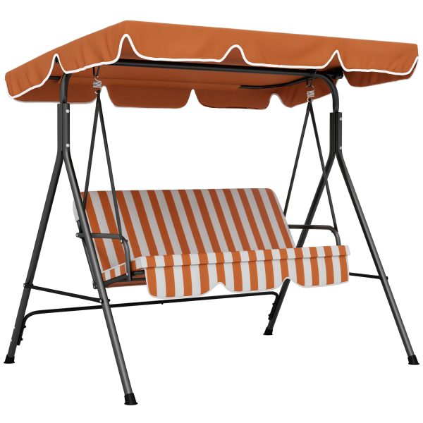 Outsunny Outdoor 3-person Porch Swing Chair with Adjustable Canopy Orange
