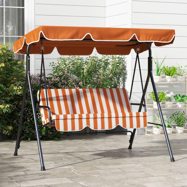 Outsunny Outdoor 3-person Porch Swing Chair with Adjustable Canopy Orange - Image 2