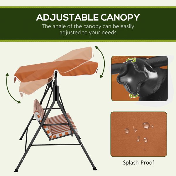 Outsunny Outdoor 3-person Porch Swing Chair with Adjustable Canopy Orange - Image 3