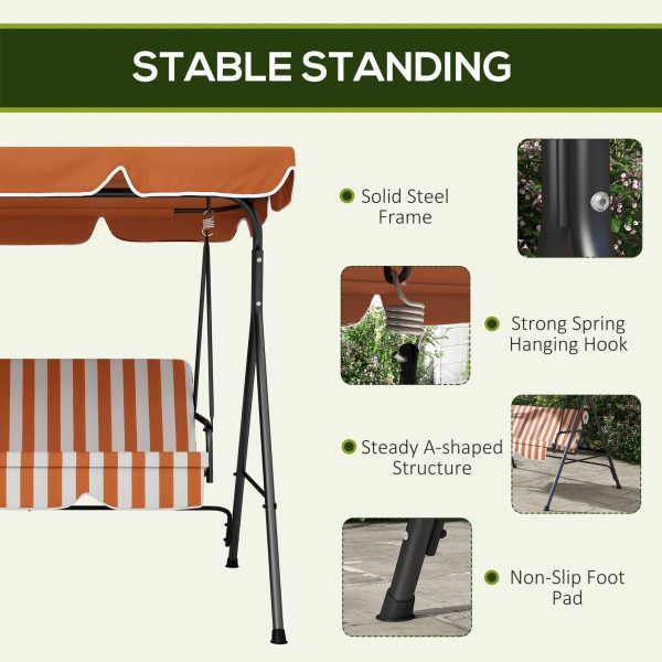 Outsunny Outdoor 3-person Porch Swing Chair with Adjustable Canopy Orange - Image 4